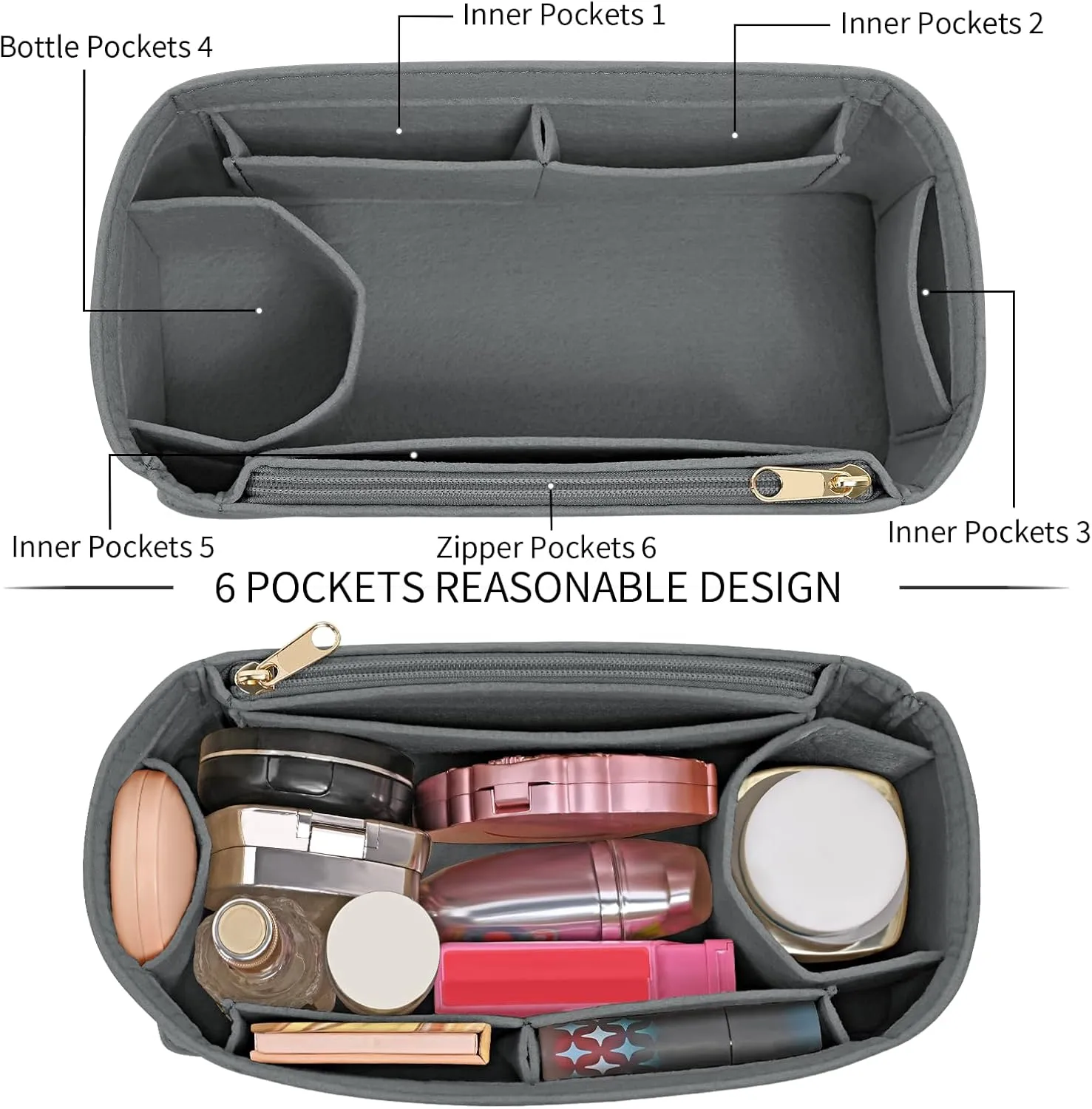 Felt Purse Organizer insert for birkin 35 bag organizer Handbag Insert (LightGrey, BK35)