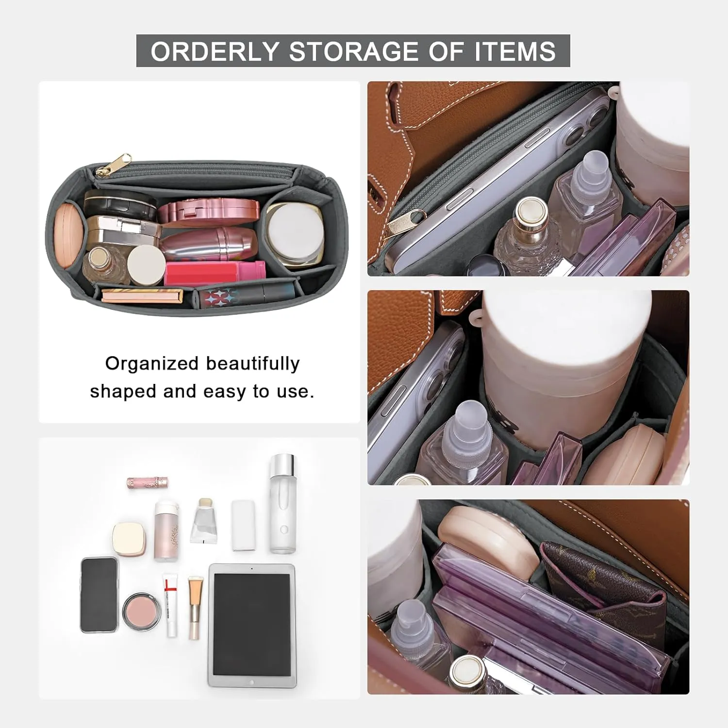 Felt Purse Organizer insert for birkin 35 bag organizer Handbag Insert (LightGrey, BK35)