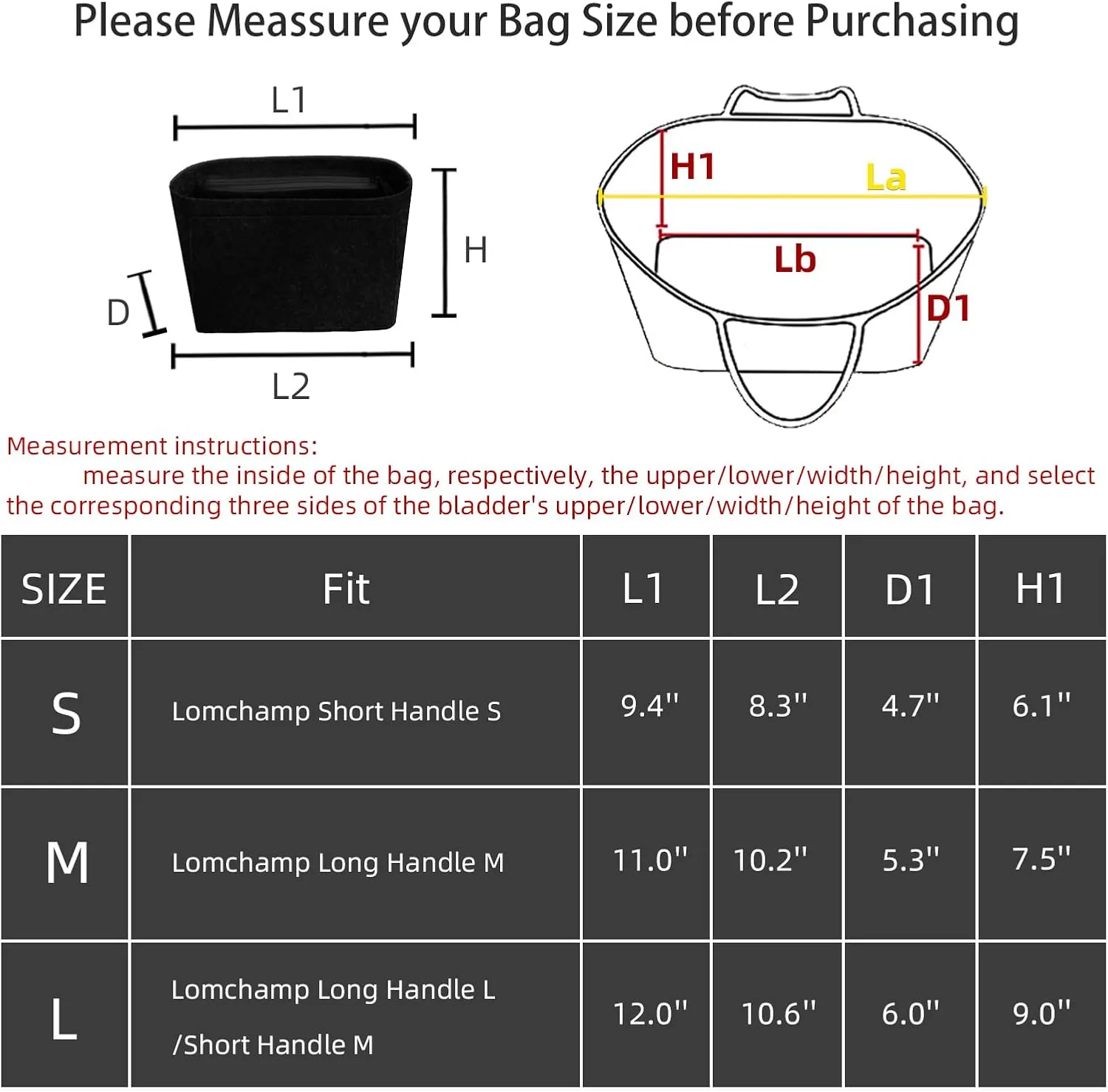 Felt Purse Organizer Insert for Longchamp Le Pliage, Handbag Insert with Multi-Pockets Fits Speedy, Neverfull and More