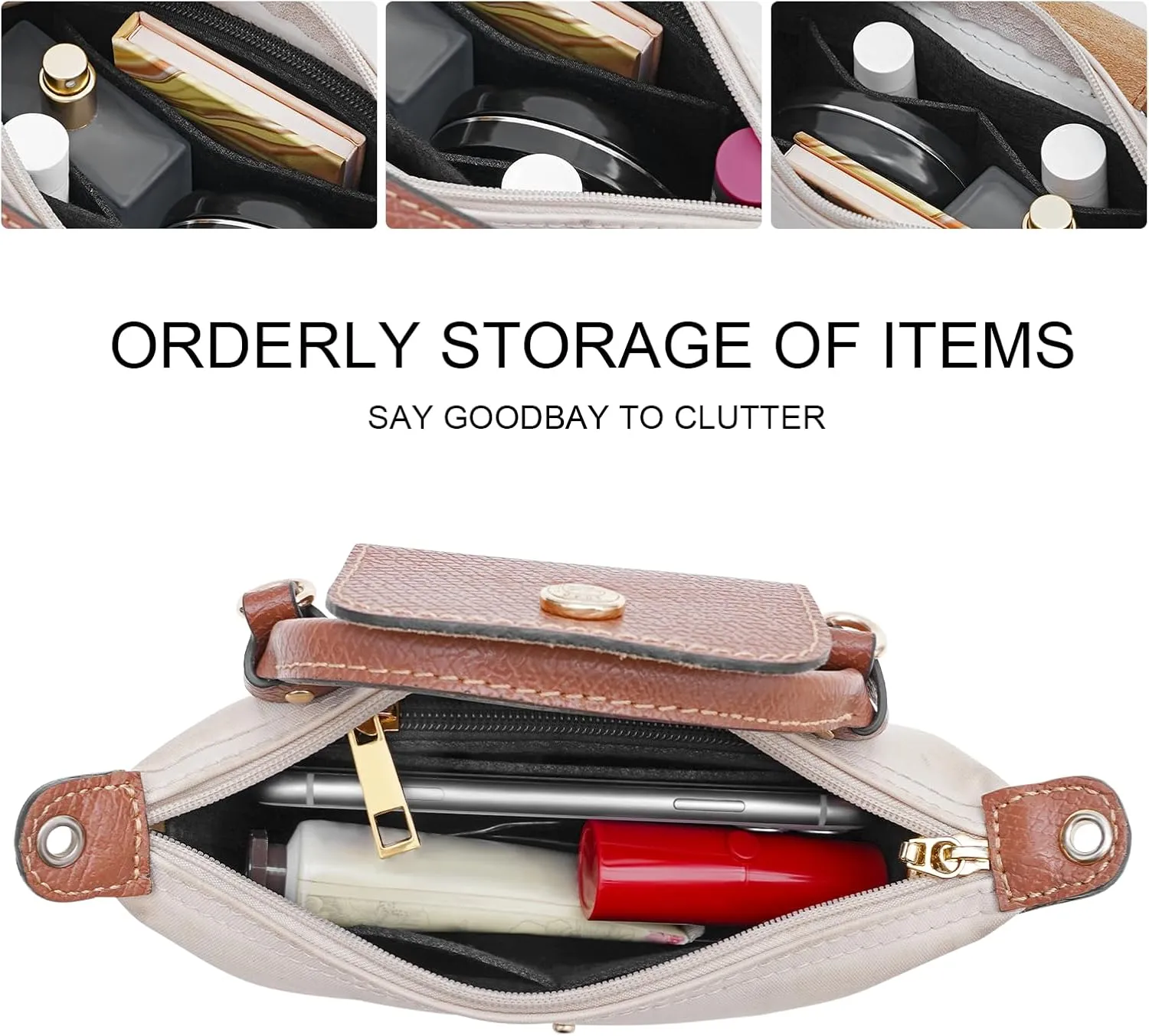 Felt Purse Organizer Insert for Longchamp Mini bag Wihte Zipper Insert (Zipper Black, Mini)