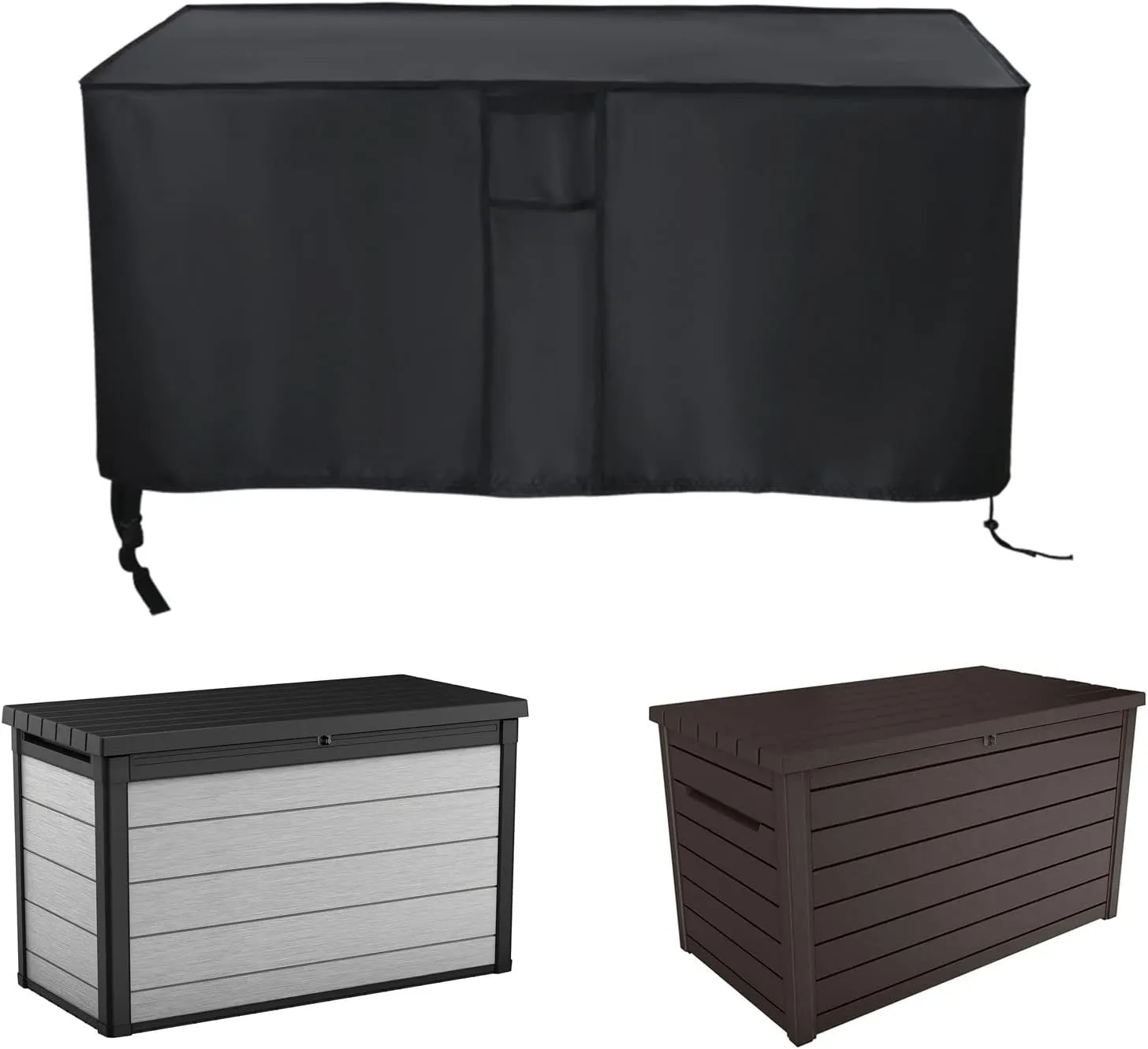 Fenghome Deck Box Cover, Outdoor Waterproof Cover for Keter XXL 230 Gallon Plastic Deck Storage Container Box, Patio Storage Box Covers Prep Table Cover, 58 x 33 x 34.5 Inch