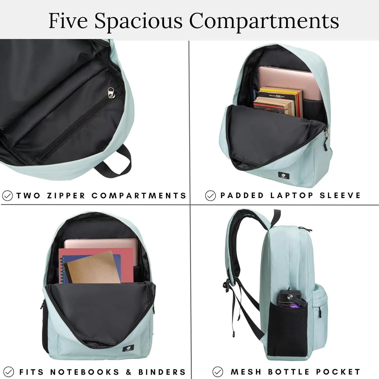 Fenrici Sage Green Backpack – Stylish, Aesthetic Bookbag for Teens, Girls & Boys | Perfect for School & Travel with Padded Laptop Compartment