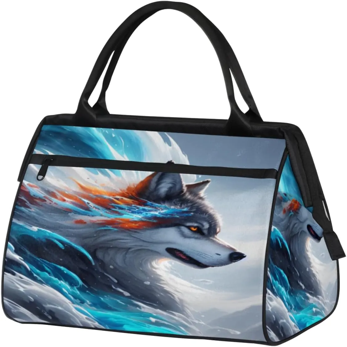 Fierce Animal Wolf Travel Duffle Bag, Waterproof Duffel Bag Weekender Overnight Carry On Bag Lightweight Sport Gym Bag for Men Women
