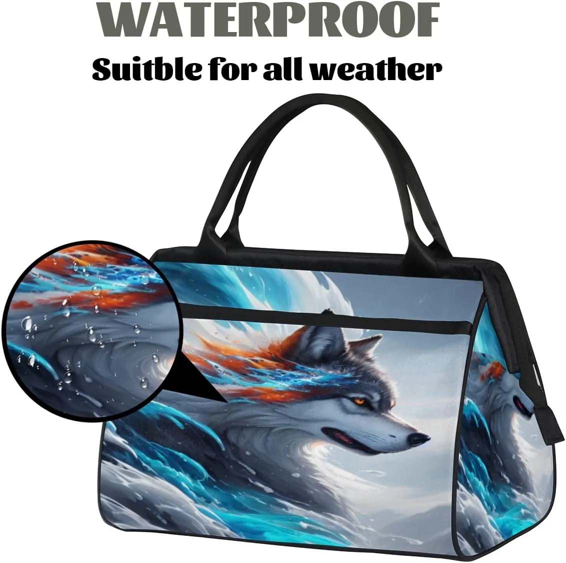Fierce Animal Wolf Travel Duffle Bag, Waterproof Duffel Bag Weekender Overnight Carry On Bag Lightweight Sport Gym Bag for Men Women