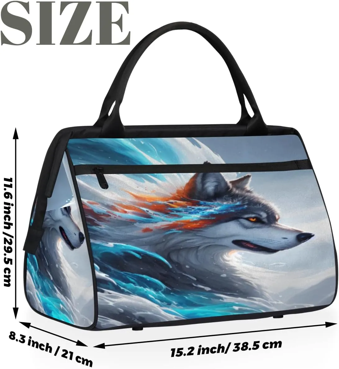 Fierce Animal Wolf Travel Duffle Bag, Waterproof Duffel Bag Weekender Overnight Carry On Bag Lightweight Sport Gym Bag for Men Women