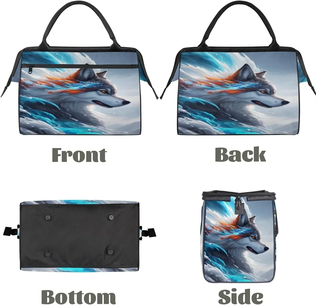 Fierce Animal Wolf Travel Duffle Bag, Waterproof Duffel Bag Weekender Overnight Carry On Bag Lightweight Sport Gym Bag for Men Women