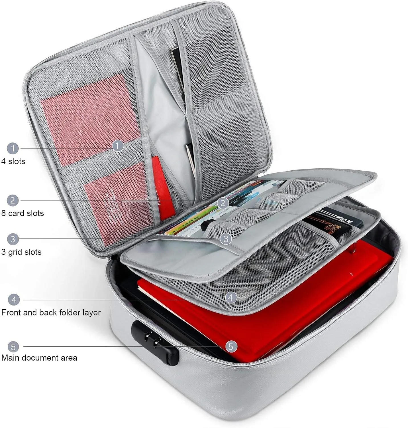 Fireproof Waterproof Document Organizer – Multi-Layer Safety Bag with Zipper for Cards, Files, and Travel Storage