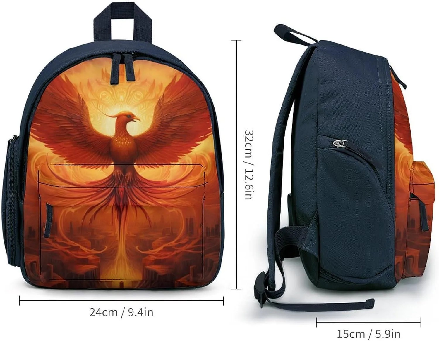 Flaming Phoenix Bird Cute Printed Backpack Lightweight Travel Bag for Camping Shopping Picnic