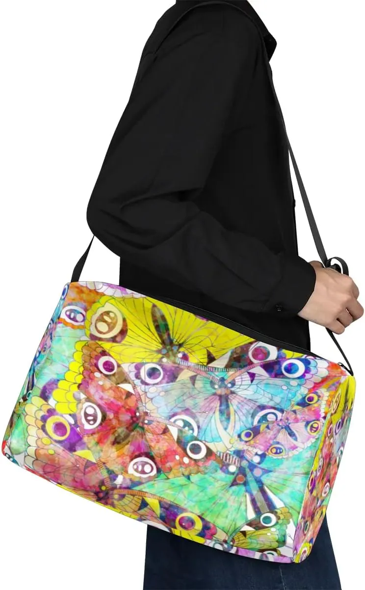 Flock Butterflies Small Gym Bag for Men Women Workout Sport Duffle Bag Waterproof Weekender Overnight Bag Lightweight Carry on Tote Bag Crossbody Shoulder Travel Bag for Swim Yoge Dance