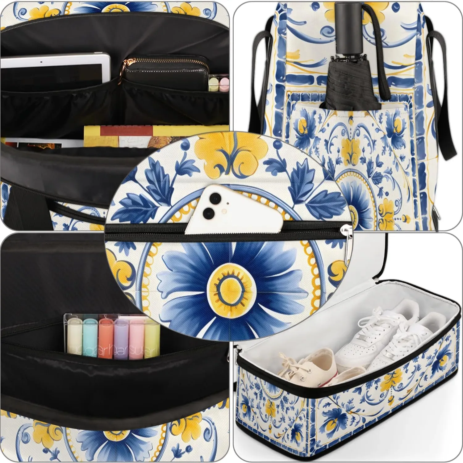 Flora Boho Retro Printing Travel Duffle Bag, Collapsible Travel Bag Sports Gym Bag With Shoes Compartment Weekender Bag Overnight Bag For Women Men