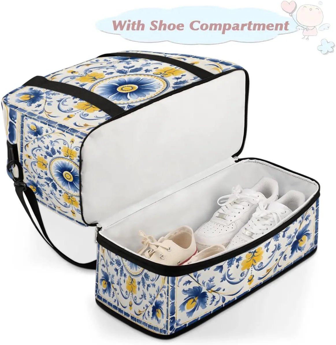 Flora Boho Retro Printing Travel Duffle Bag, Collapsible Travel Bag Sports Gym Bag With Shoes Compartment Weekender Bag Overnight Bag For Women Men