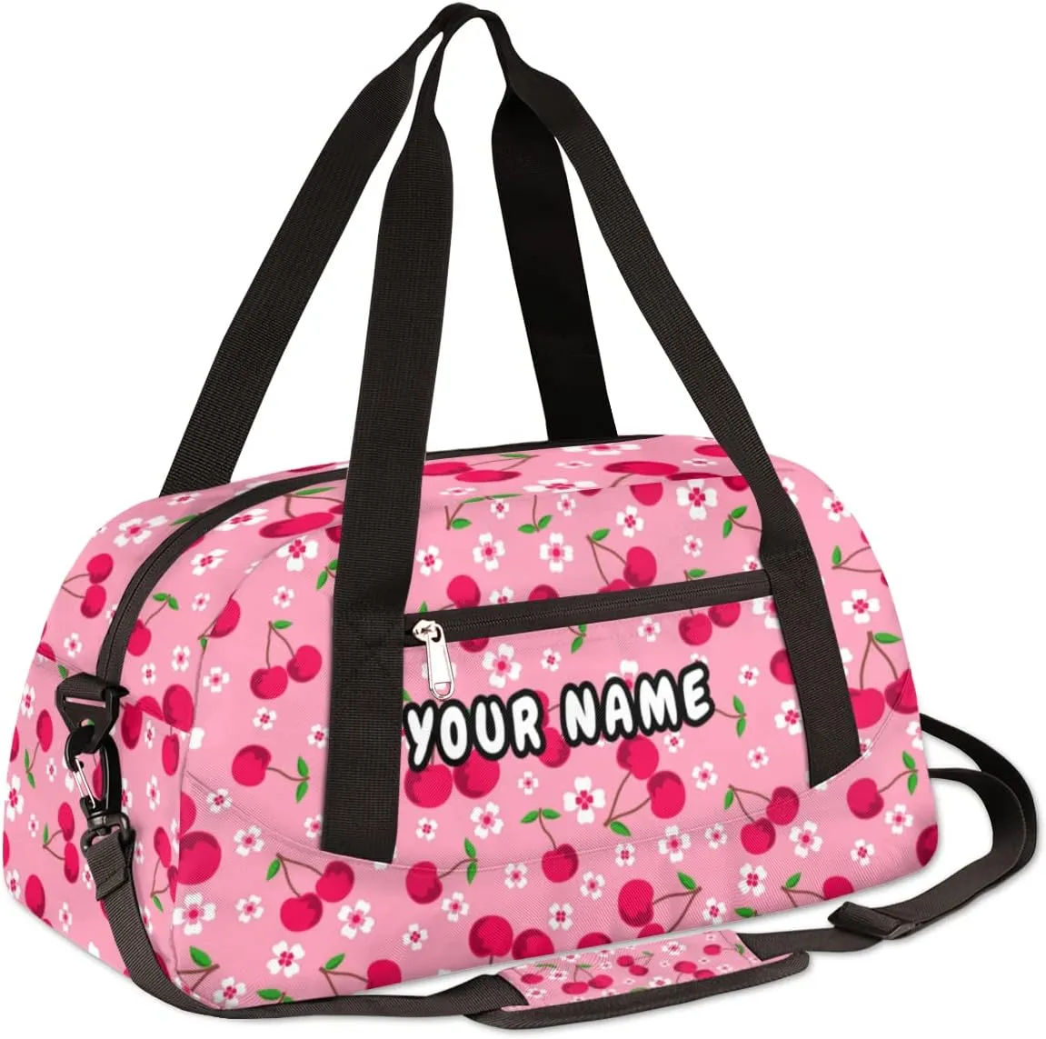 Flower Cherry Fruits Personalized Kids Duffel Bag for Girls Boys, Flower Debris Custom Dance Bag Overnight Small Duffel Bag Carry On Weekend Sports Travel Bag for School Practice Gymnastics Ballet