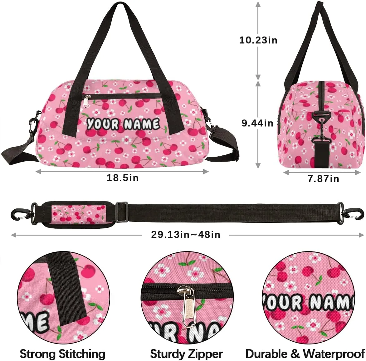 Flower Cherry Fruits Personalized Kids Duffel Bag for Girls Boys, Flower Debris Custom Dance Bag Overnight Small Duffel Bag Carry On Weekend Sports Travel Bag for School Practice Gymnastics Ballet