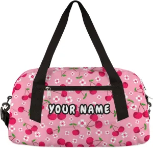 Flower Cherry Fruits Personalized Kids Duffel Bag for Girls Boys, Flower Debris Custom Dance Bag Overnight Small Duffel Bag Carry On Weekend Sports Travel Bag for School Practice Gymnastics Ballet