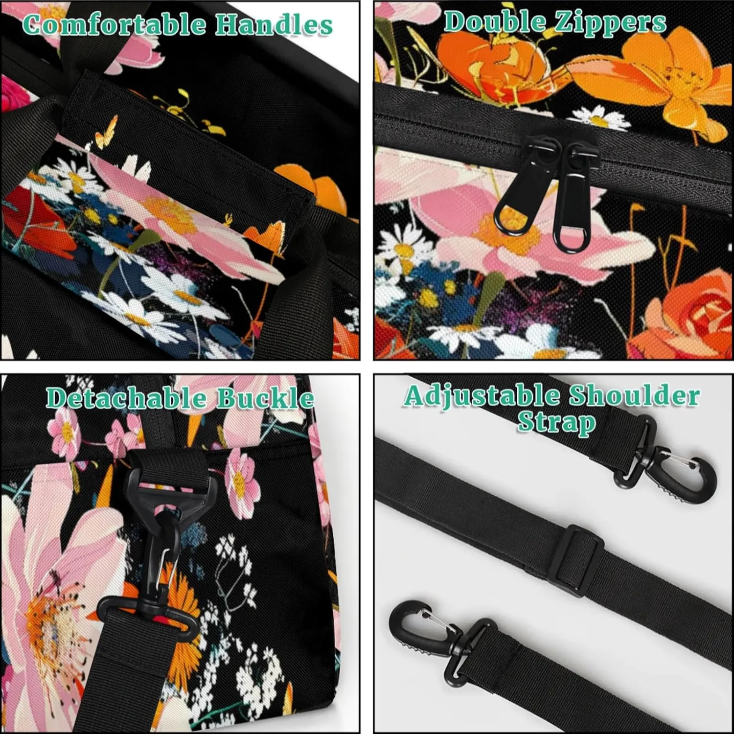 Flower Floral Gym Bag for Women Men, Sports Travel Duffel Bag Lightweight Workout Bag Carry On Overnight Weekender Bag