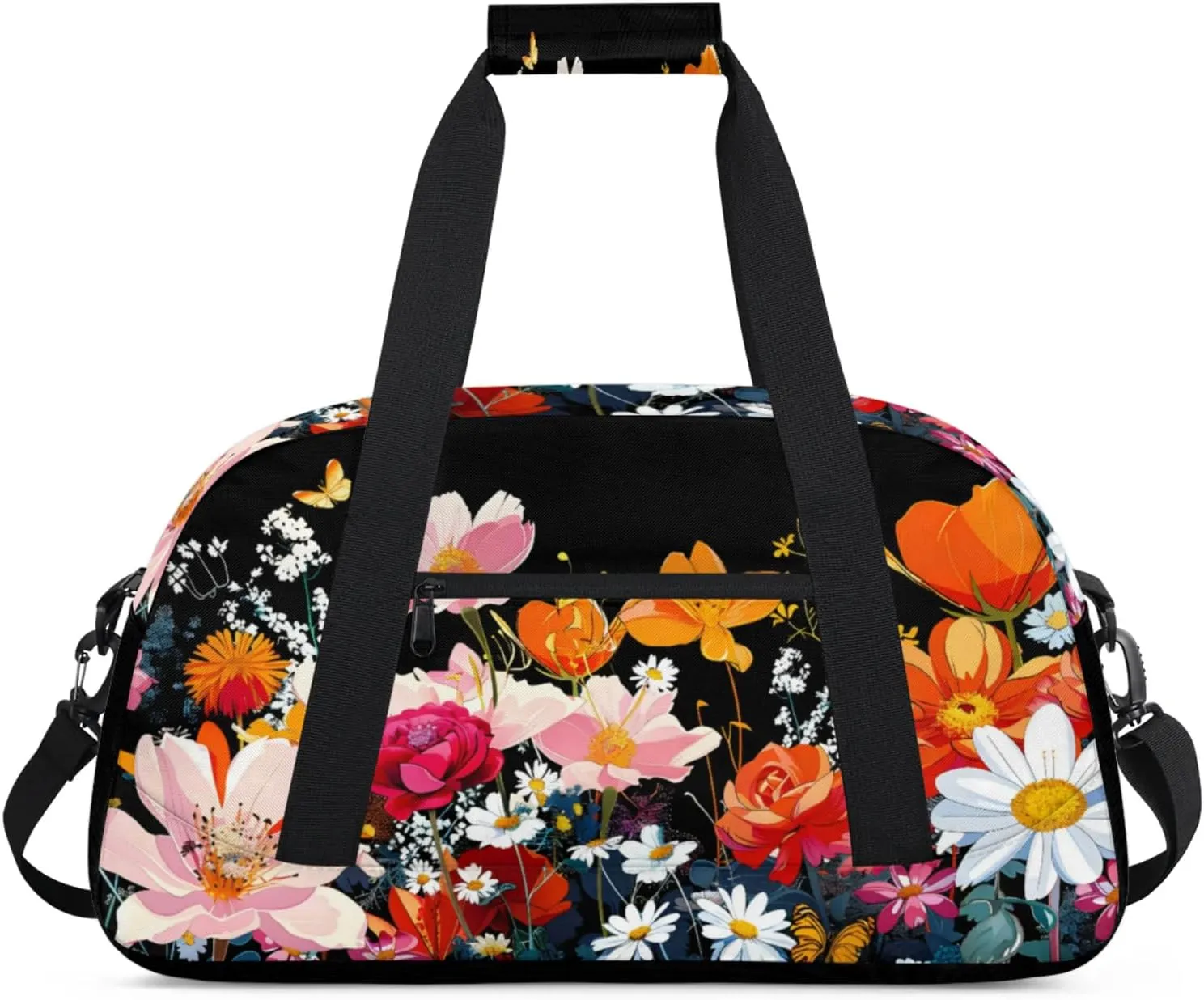 Flower Floral Gym Bag for Women Men, Sports Travel Duffel Bag Lightweight Workout Bag Carry On Overnight Weekender Bag