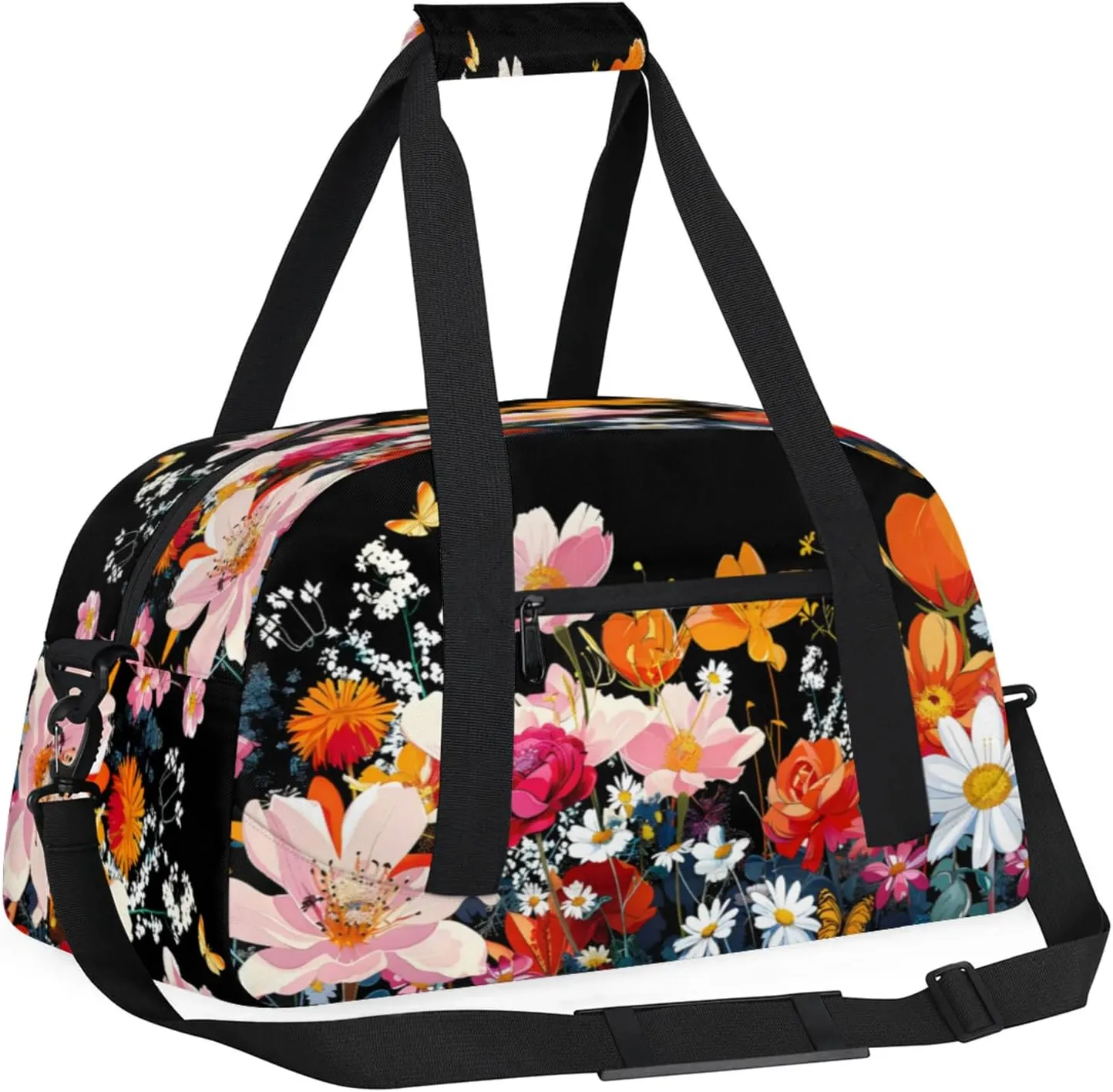 Flower Floral Gym Bag for Women Men, Sports Travel Duffel Bag Lightweight Workout Bag Carry On Overnight Weekender Bag