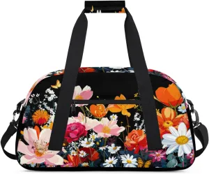 Flower Floral Gym Bag for Women Men, Sports Travel Duffel Bag Lightweight Workout Bag Carry On Overnight Weekender Bag