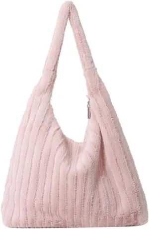 Fluffy Tote Bag Underarm Bag Shoulder Bag Furry Plush Underarm Handbag for Ladies Girls Women Autumn Winter