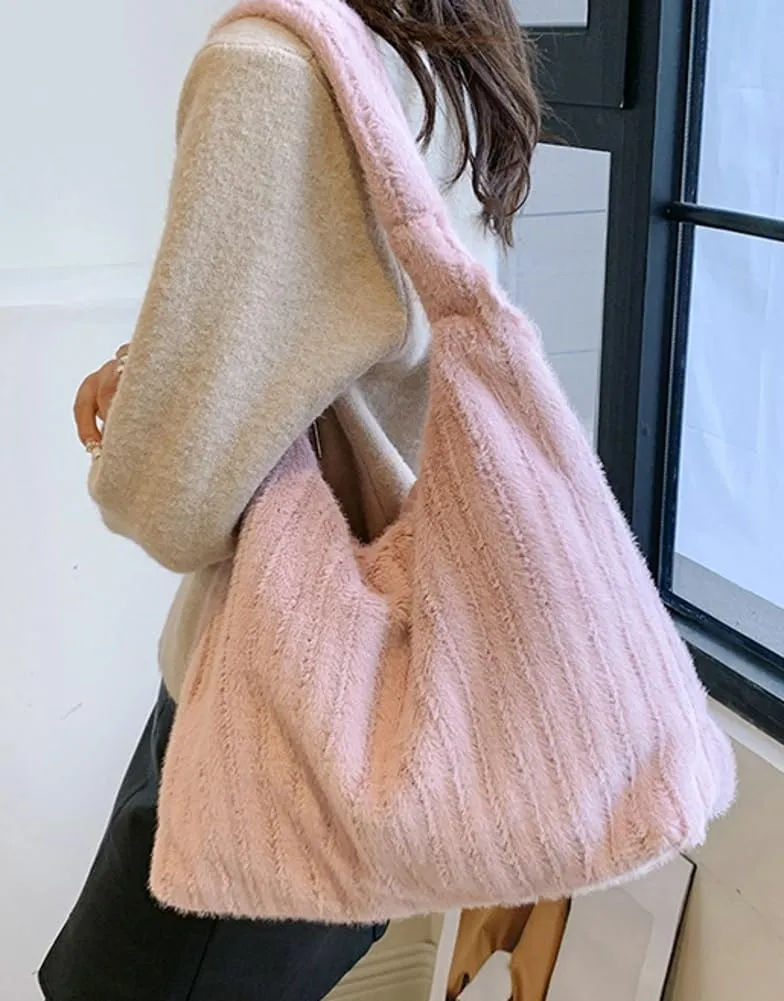 Fluffy Tote Bag Underarm Bag Shoulder Bag Furry Plush Underarm Handbag for Ladies Girls Women Autumn Winter