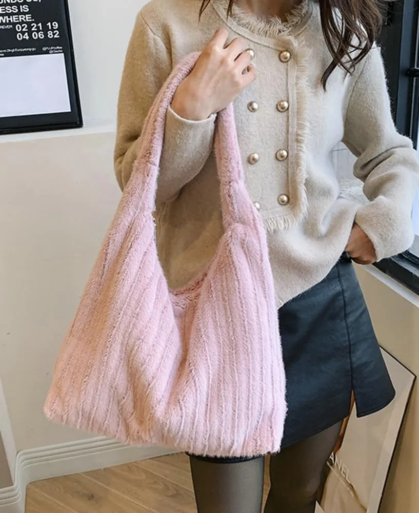 Fluffy Tote Bag Underarm Bag Shoulder Bag Furry Plush Underarm Handbag for Ladies Girls Women Autumn Winter