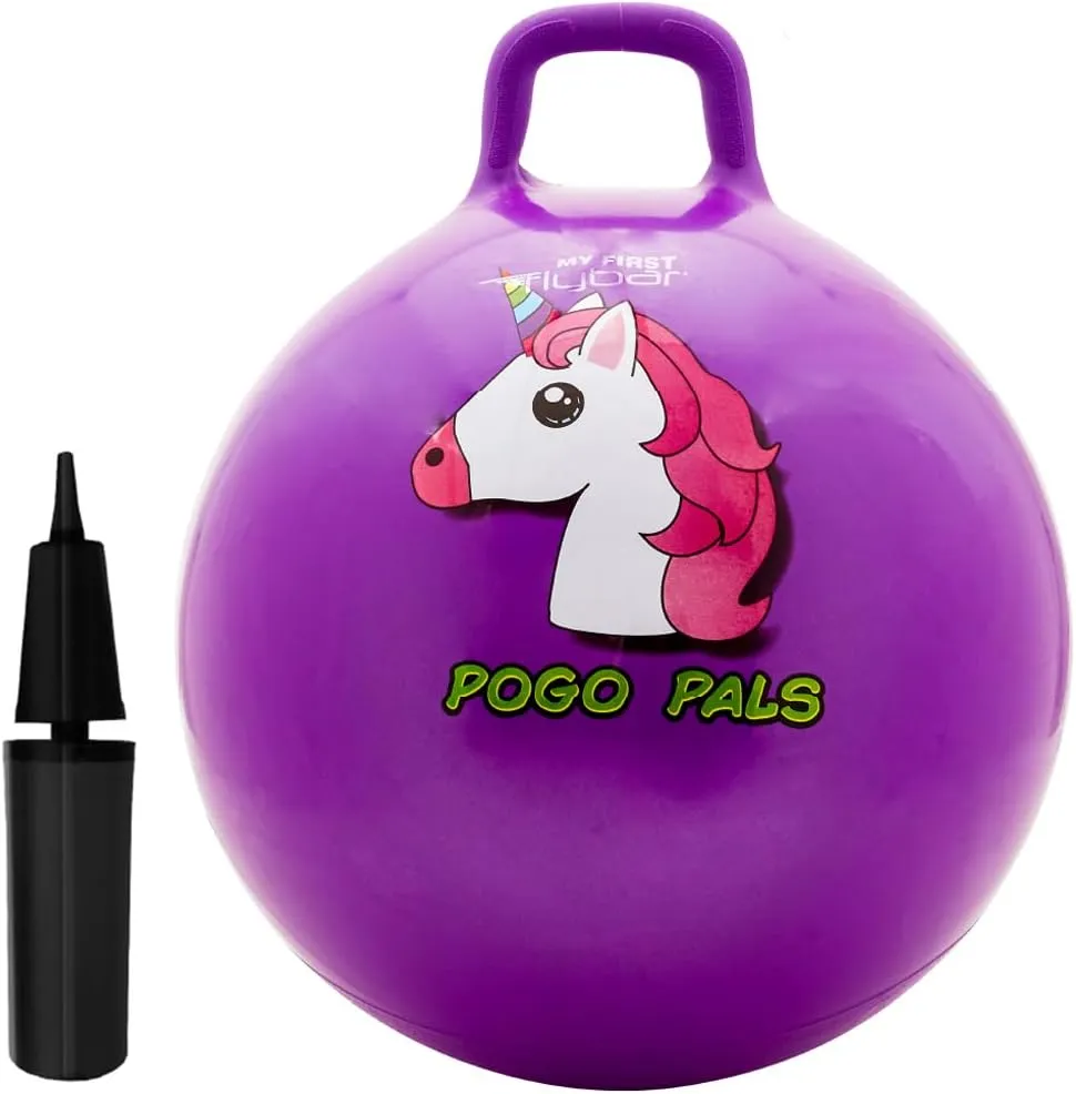 Flybar Hopper Ball for Kids – Bouncy Toys with Handle, Durable Kangaroo Hoppers - Exercise Ball for Indoor & Outdoor Play - Pump Included - Stable Grip for Toddler Boys & Girls Ages 5 and Up (Uni M)