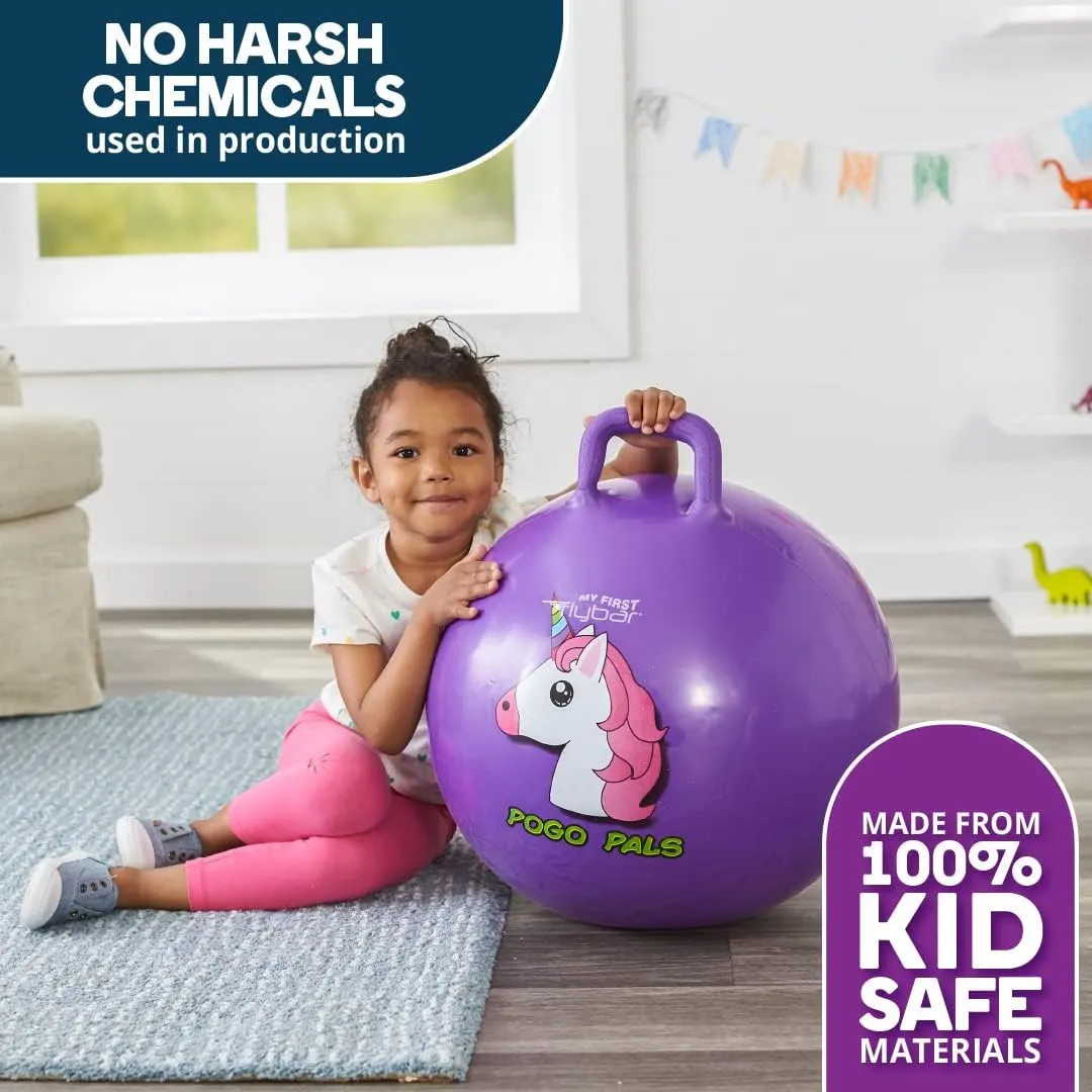 Flybar Hopper Ball for Kids – Bouncy Toys with Handle, Durable Kangaroo Hoppers - Exercise Ball for Indoor & Outdoor Play - Pump Included - Stable Grip for Toddler Boys & Girls Ages 5 and Up (Uni M)