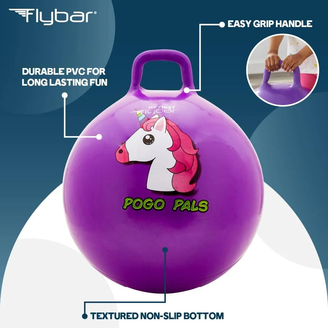 Flybar Hopper Ball for Kids – Bouncy Toys with Handle, Durable Kangaroo Hoppers - Exercise Ball for Indoor & Outdoor Play - Pump Included - Stable Grip for Toddler Boys & Girls Ages 5 and Up (Uni M)