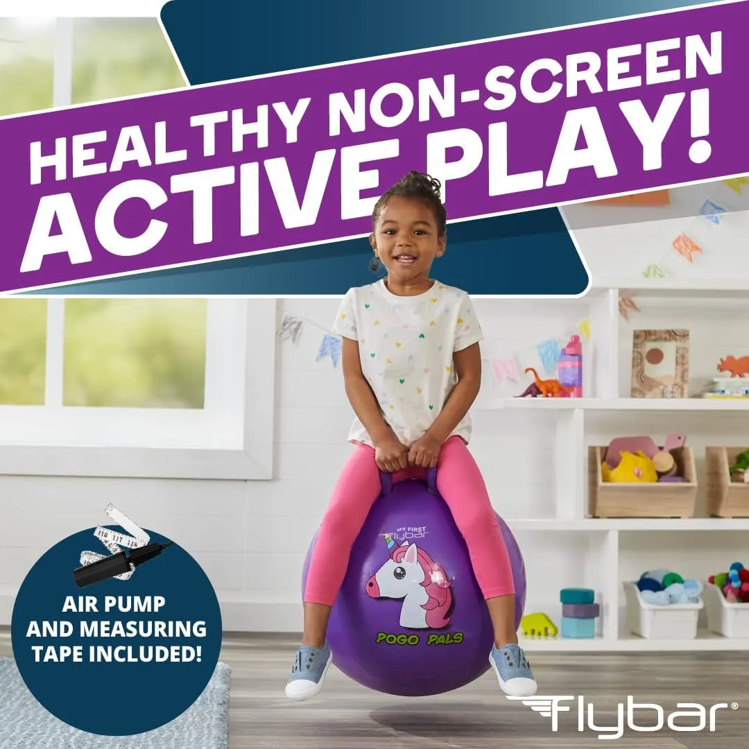 Flybar Hopper Ball for Kids – Bouncy Toys with Handle, Durable Kangaroo Hoppers - Exercise Ball for Indoor & Outdoor Play - Pump Included - Stable Grip for Toddler Boys & Girls Ages 5 and Up (Uni M)