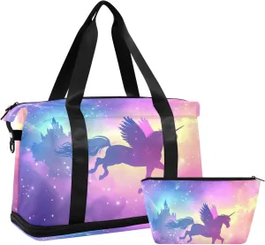 Flying Unicorn Duffle Bag for Travel Expandable Duffle Bag Gym, Carry on Tote Bags for Women with Toiletry Bag