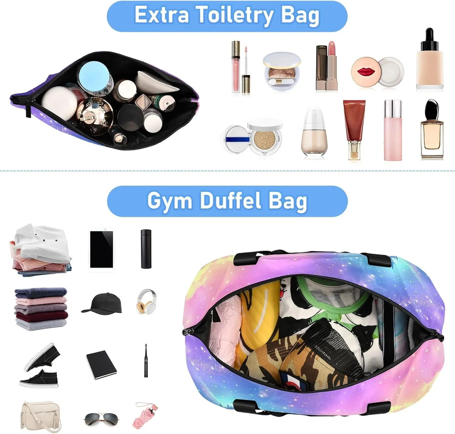 Flying Unicorn Duffle Bag for Travel Expandable Duffle Bag Gym, Carry on Tote Bags for Women with Toiletry Bag