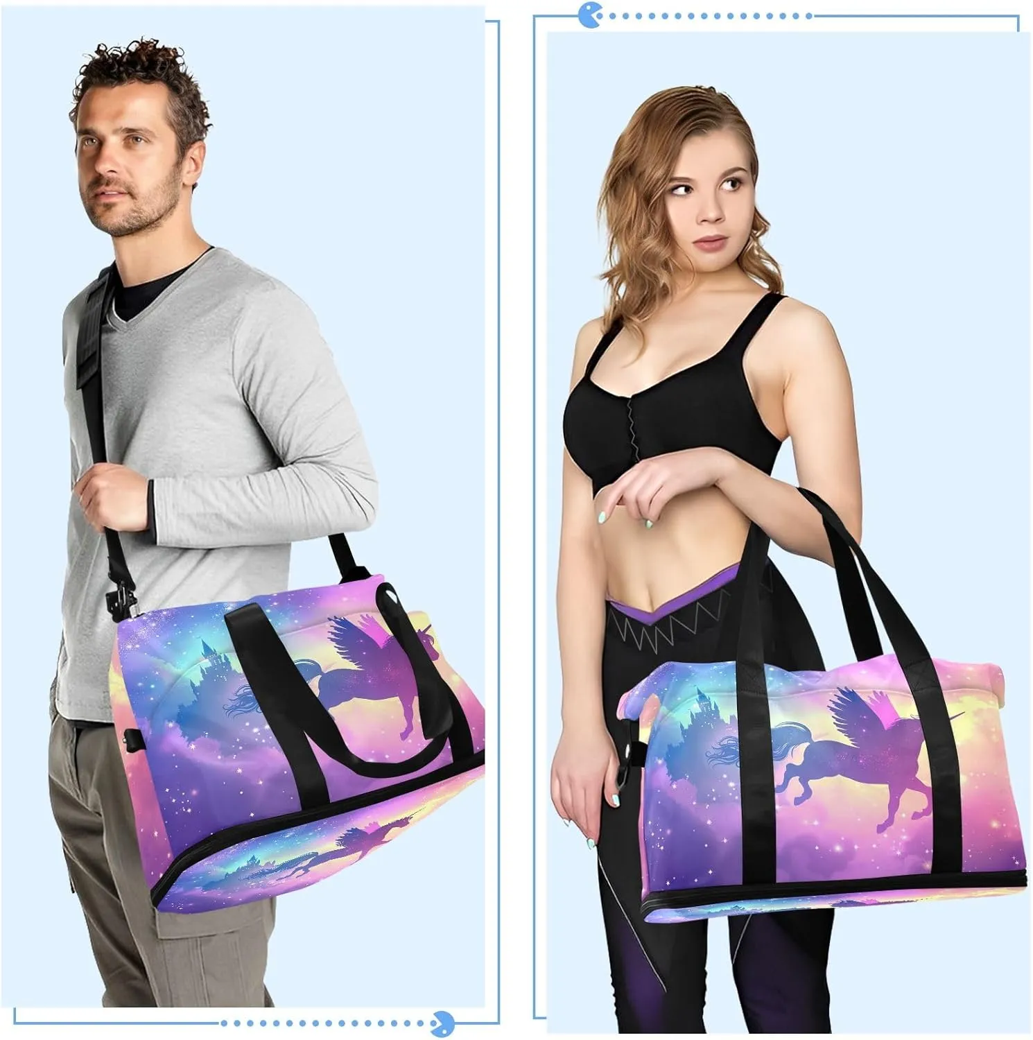 Flying Unicorn Duffle Bag for Travel Expandable Duffle Bag Gym, Carry on Tote Bags for Women with Toiletry Bag