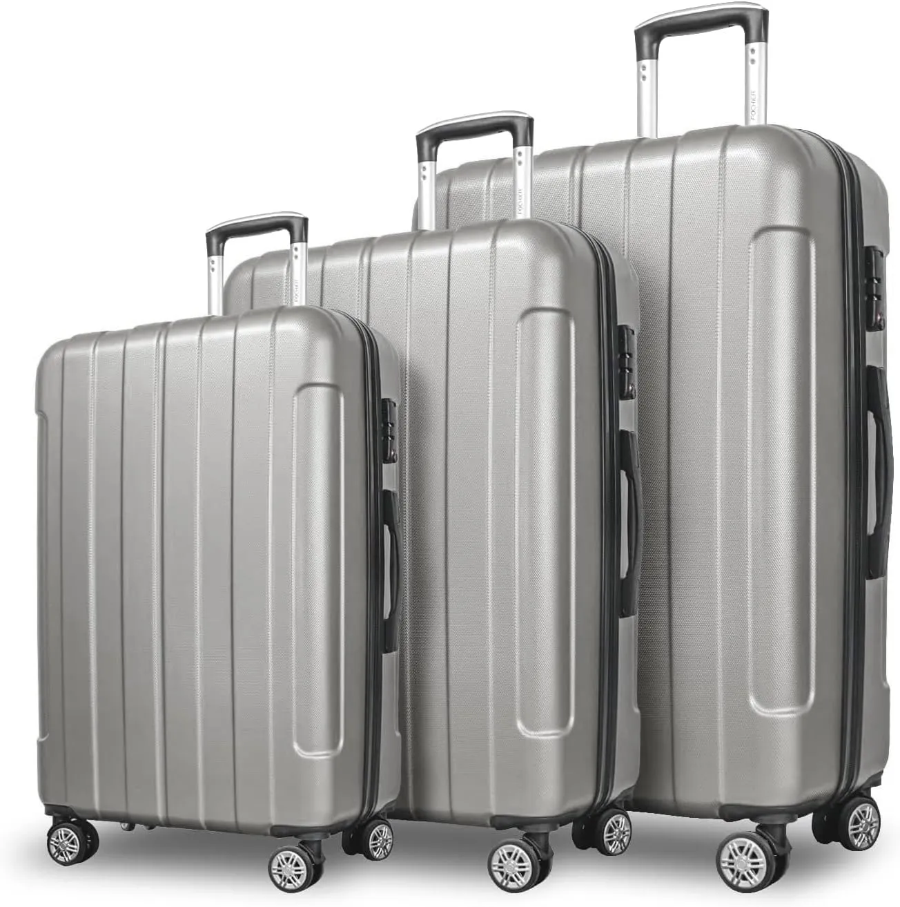 FOCHIER F Luggage Sets, Expandable 3 piece Hard Shell Luggage Set with TSA Lock, PC ABS Hardside Travel Suitcase with Wheels for Women Men 20 24 28 Inch (Grey)