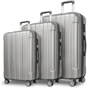 FOCHIER F Luggage Sets, Expandable 3 piece Hard Shell Luggage Set with TSA Lock, PC ABS Hardside Travel Suitcase with Wheels for Women Men 20 24 28 Inch (Grey)