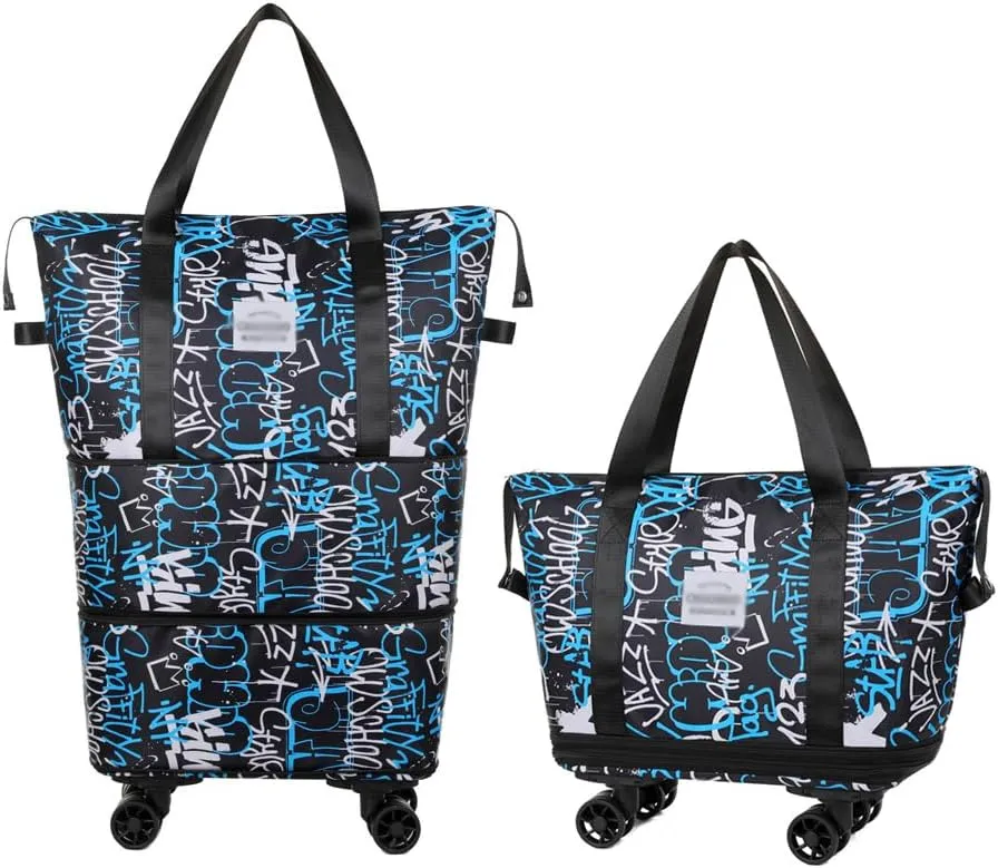 Foldable Travel Duffel Bag Expandable Carry on Rolling Duffle Bag with Wristlet and Dry-Wet Separation