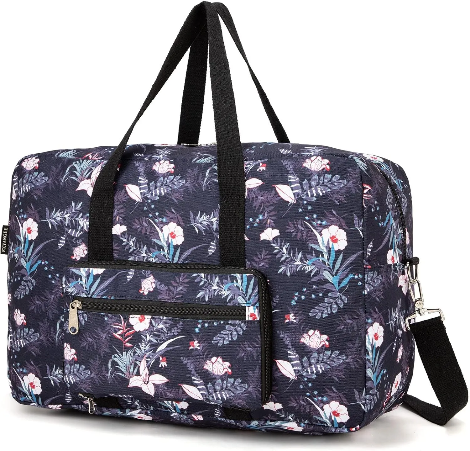Foldable Travel Duffel Bag, Medium Women's Weekender and Overnight bag carry on Luggage bag for Women(Black Floral)