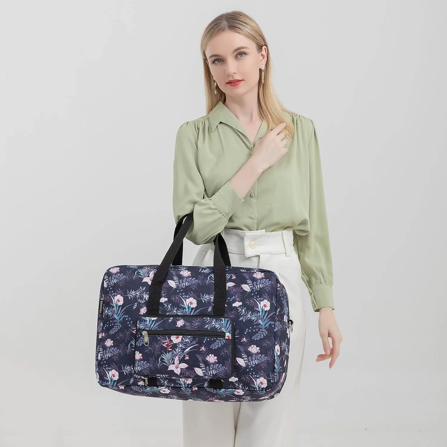 Foldable Travel Duffel Bag, Medium Women's Weekender and Overnight bag carry on Luggage bag for Women(Black Floral)
