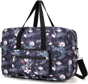 Foldable Travel Duffel Bag, Medium Women's Weekender and Overnight bag carry on Luggage bag for Women(Black Floral)
