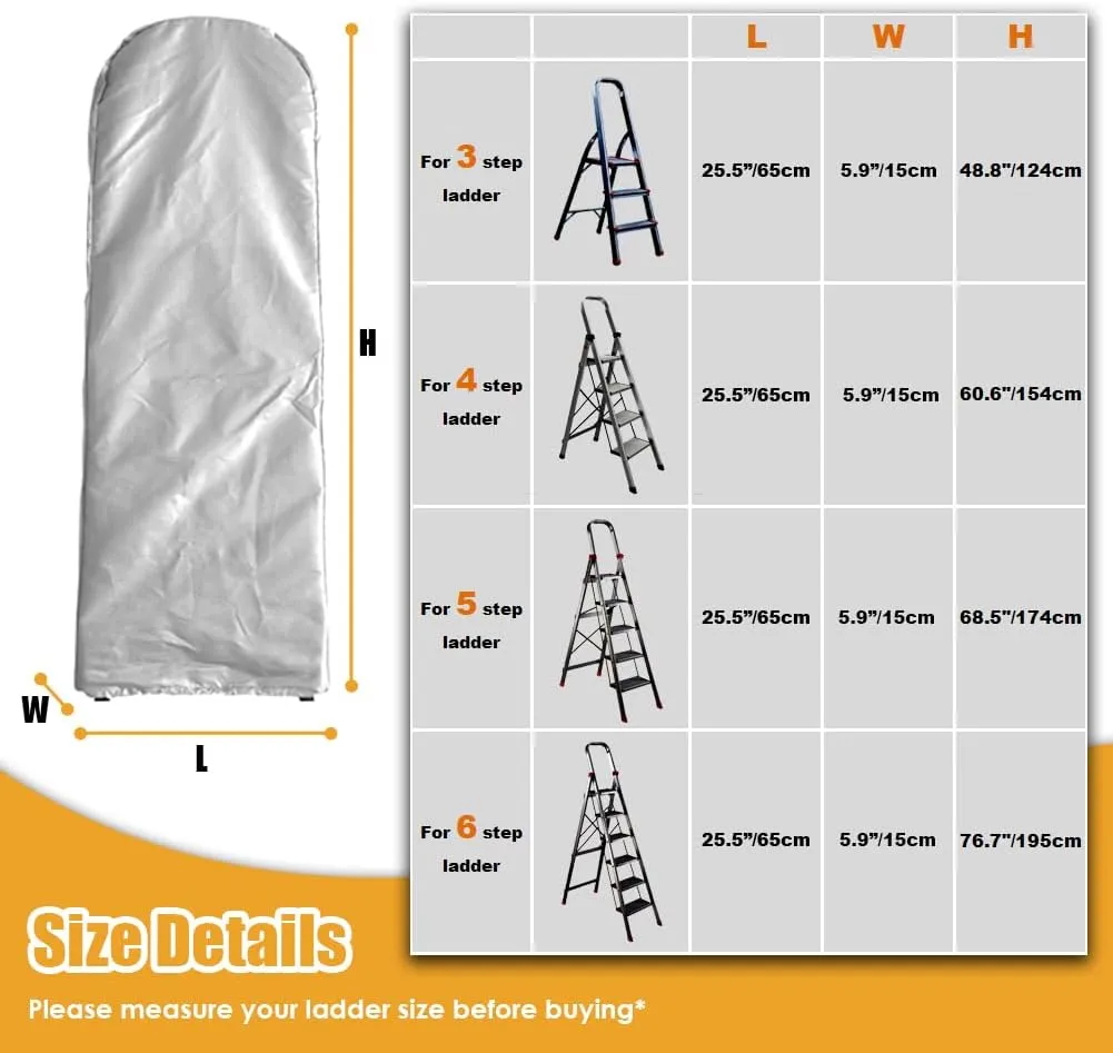 Folding Ladder Cover Dustproof Protector Waterproof with Drawstring for Step Ladder Patio Garden Outdoor Household Storage Bag Silver