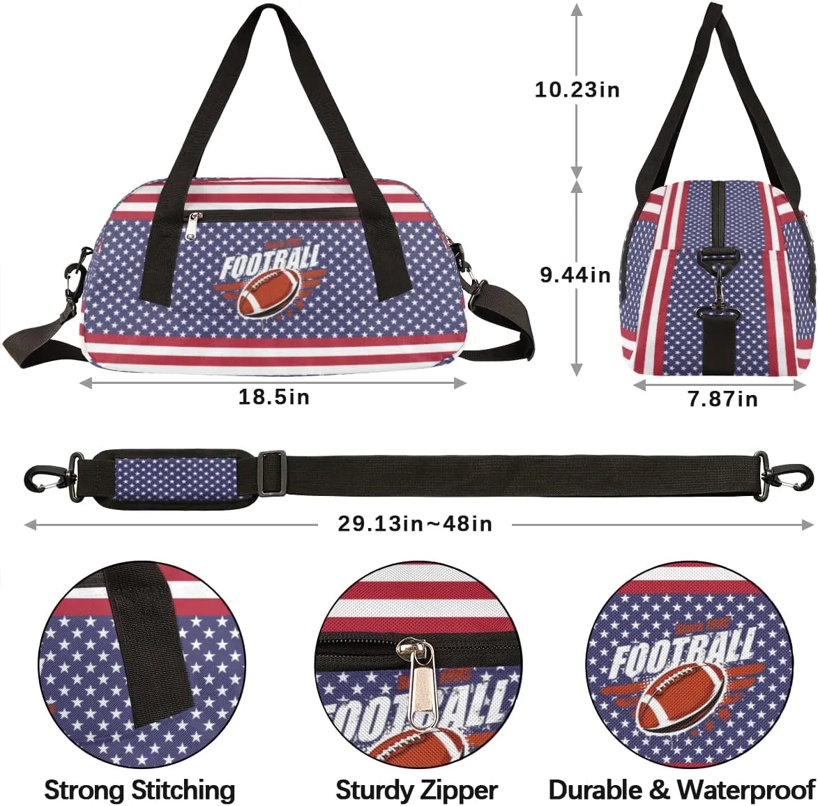 Football Sport Kids Duffel Bag for Girls Boys Teens, Streaks Stars Dance Bag Overnight Small Duffel Bag Carry On Weekend Sports Gym Travel Bag for School Practice Gymnastics Ballet