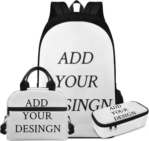 FOR U DESIGNS 17 Inch Custom School Bag and Lunch Bag Set 3 in 1 Lightweight Personalized Backpack with Lunchbox Large Capacity Bookbag Set for School Girls