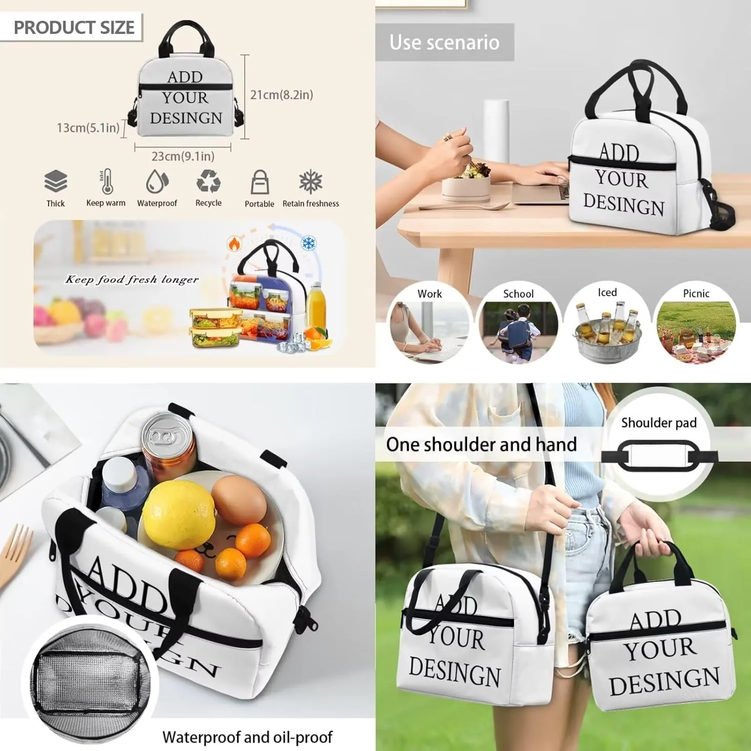 FOR U DESIGNS 17 Inch Custom School Bag and Lunch Bag Set 3 in 1 Lightweight Personalized Backpack with Lunchbox Large Capacity Bookbag Set for School Girls