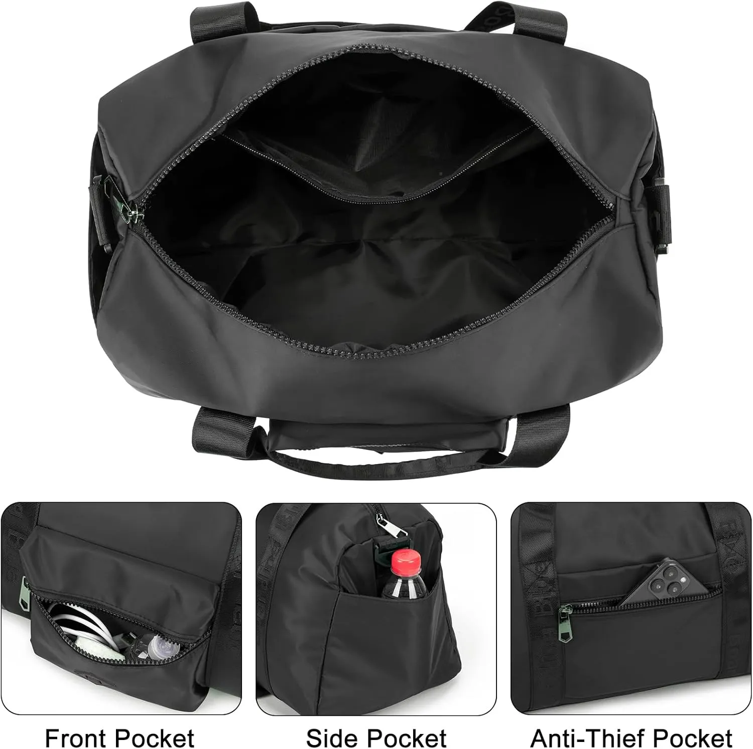 For United Airline 17x10x9 Inches Personal Item Underseat Travel duffle bag, ports Tote Gym Bag,Shoulder Weekender Overnight Bag (Black)