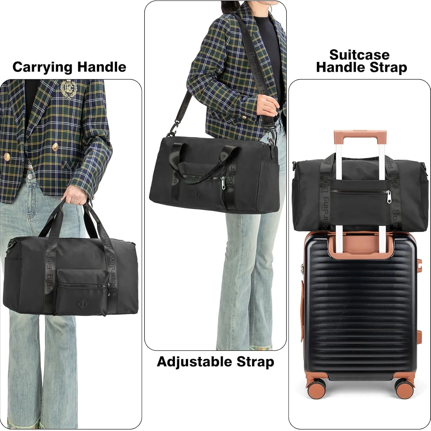 For United Airline 17x10x9 Inches Personal Item Underseat Travel duffle bag, ports Tote Gym Bag,Shoulder Weekender Overnight Bag (Black)