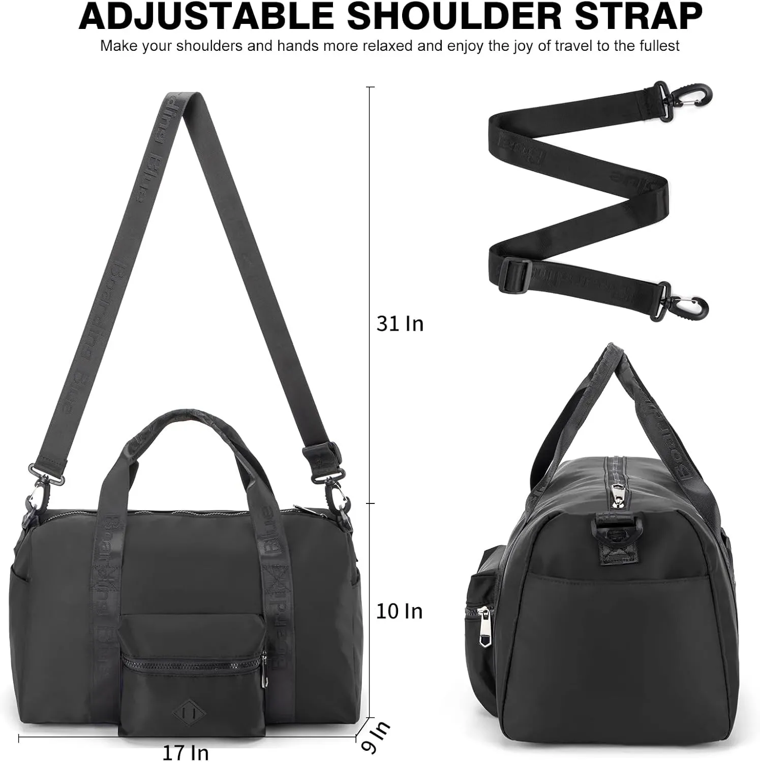 For United Airline 17x10x9 Inches Personal Item Underseat Travel duffle bag, ports Tote Gym Bag,Shoulder Weekender Overnight Bag (Black)