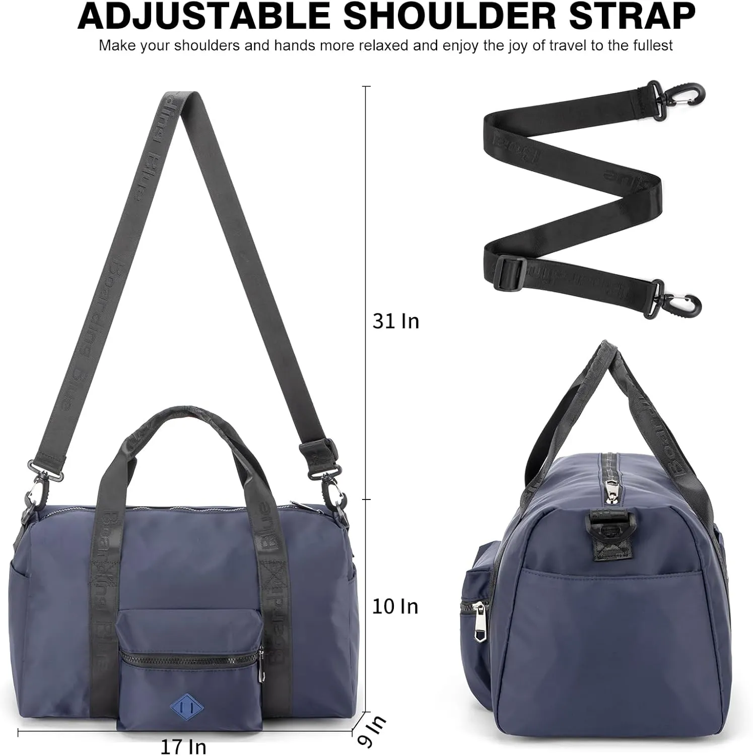 For United Airline 17x10x9 Inches Personal Item Underseat Travel duffle bag, ports Tote Gym Bag,Shoulder Weekender Overnight Bag (Navy)
