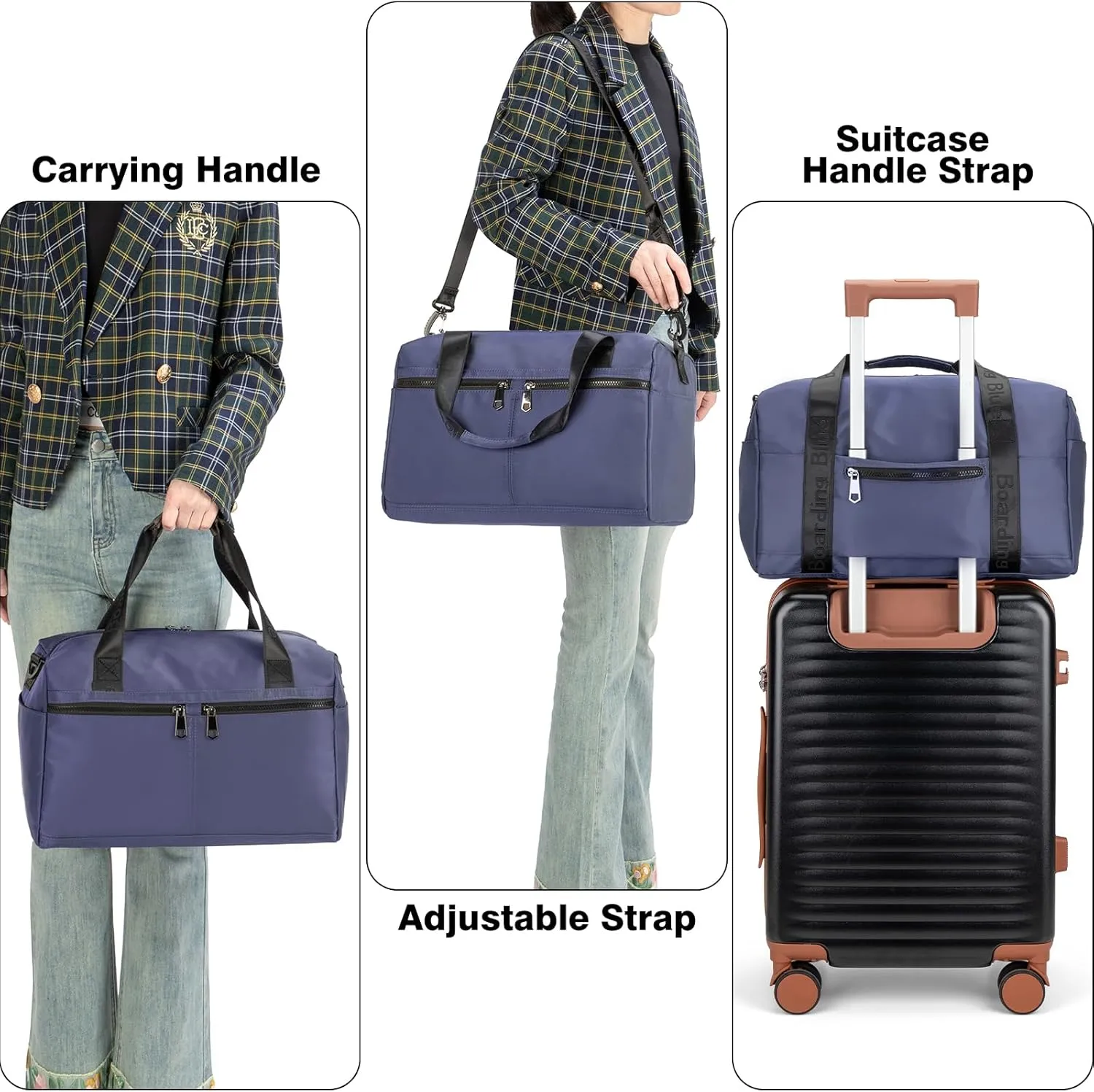 For United Airline 17x10x9 Inches Personal Item Underseat Travel duffle bag, ports Tote Gym Bag,Shoulder Weekender Overnight Bag (Navy)