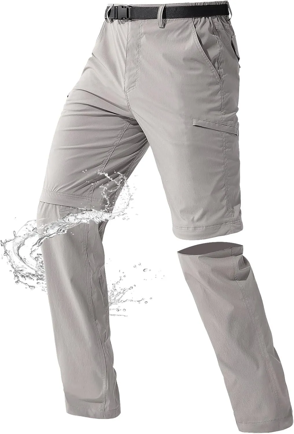 FREE SOLDIER Men's Outdoor Convertible Hiking Pants with Belt Lightweight Quick Dry Tactical Cargo Pants Nylon Spandex