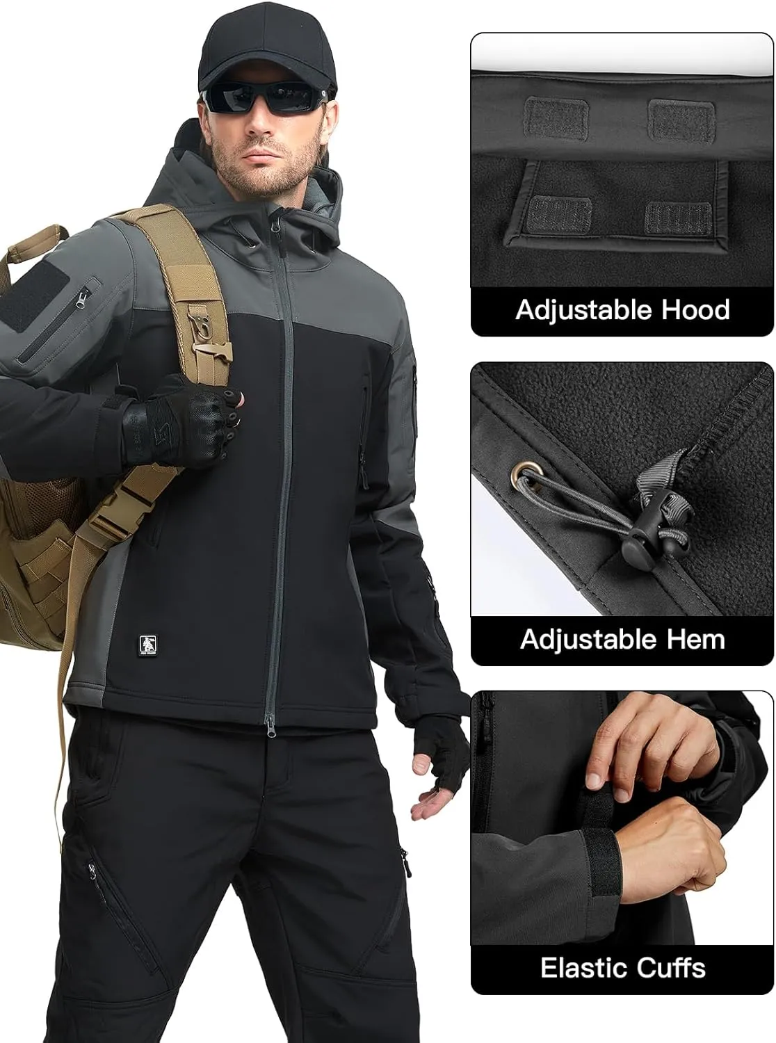 FREE SOLDIER Men's Outdoor Waterproof Soft Shell Hooded Military Tactical Jacket