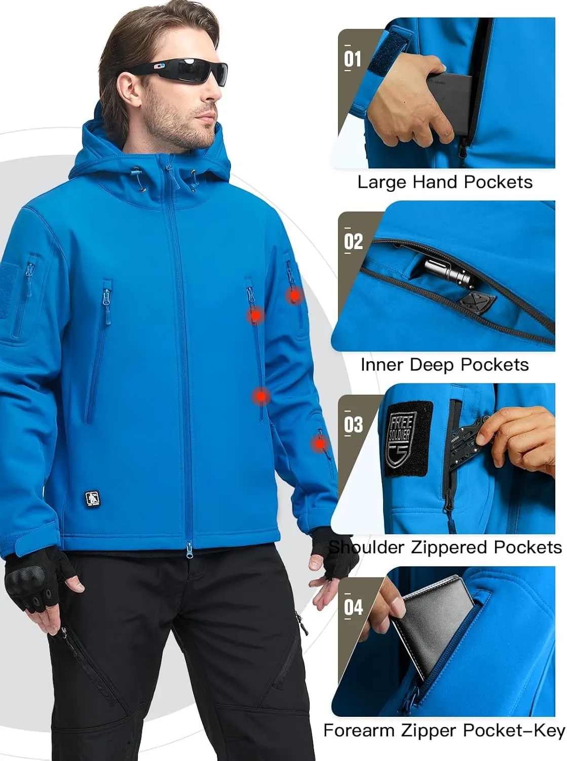 FREE SOLDIER Men's Outdoor Waterproof Soft Shell Hooded Military Tactical Jacket